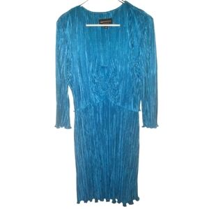 Turquoise Textured Shimmer Dress Connected Apparel Long Sleeve Event Holidays 10
